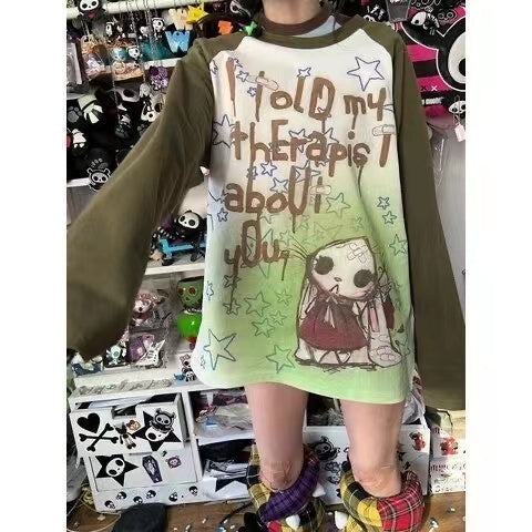 Autumn Winter Y2K Subculture Tshirt Long Sleeve Tops - Essentially Faith