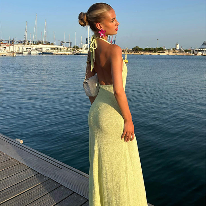 Deep V-neck Backless High Split Sling Dress - Essentially Faith