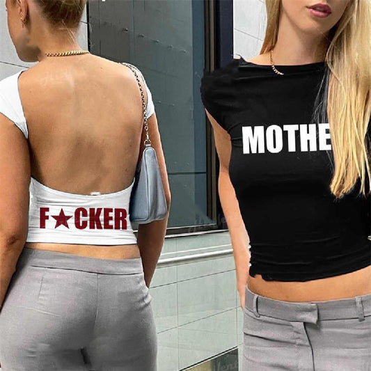 Backless Short Sleeve White Y2K Clothes Crop Top Women Aesth - Essentially Faith