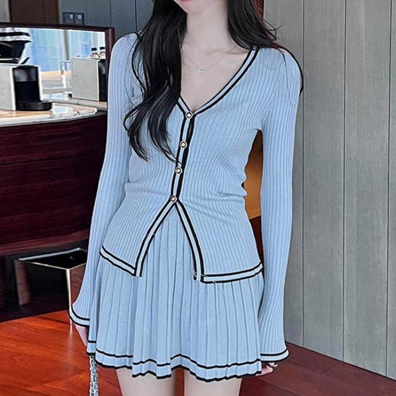 Autumn Clothes Knitting Suit Pleated Skirt Two-piece Set - Essentially Faith