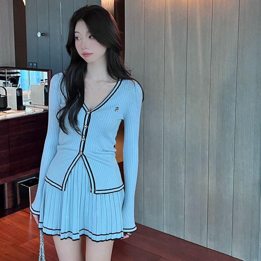Autumn Clothes Knitting Suit Pleated Skirt Two-piece Set - Essentially Faith