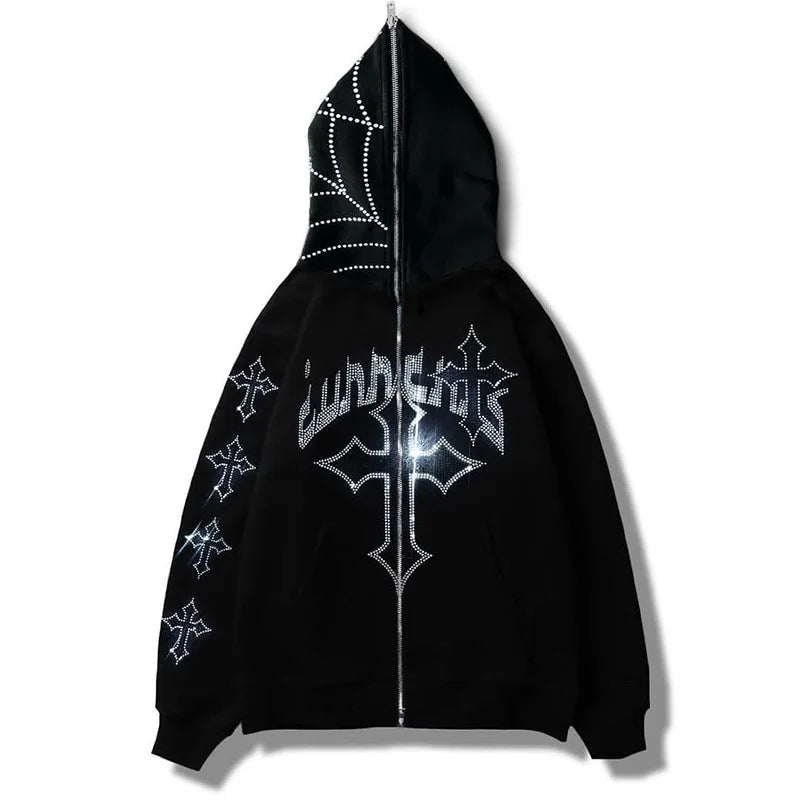 Autumn And Winter Loose Type Y2K Trend Water Drill Hoodie Cardigan (Mens) - Essentially Faith